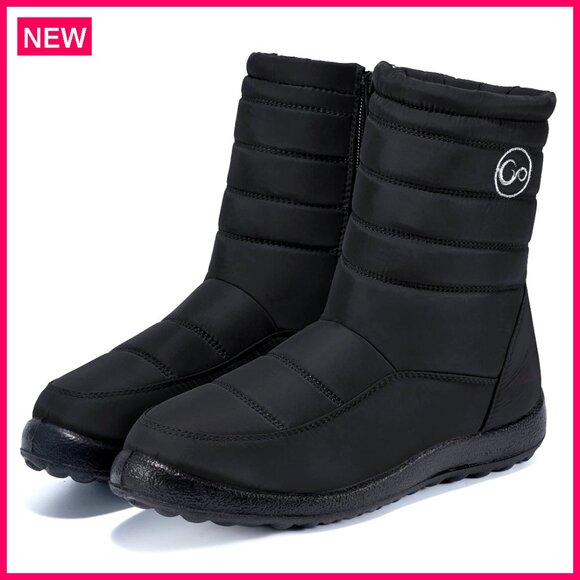 Waterproof Winter Snow Boots Mid Calf Fur Lined Zipper Comfortable Outdoor